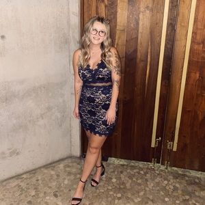 Lacy, navy blue Windsor dress